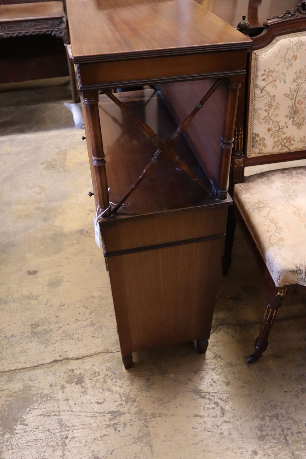 A reproduction Regency style mahogany chiffonier, width 68cm depth 30cm height 102cm